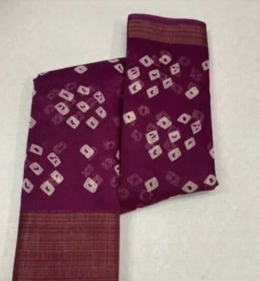 Grubstaker Printed Daily Wear Cotton Blend Saree(Purple)