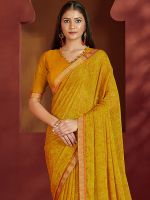 Anouk Rustic Printed Bollywood Chiffon Saree(Yellow)