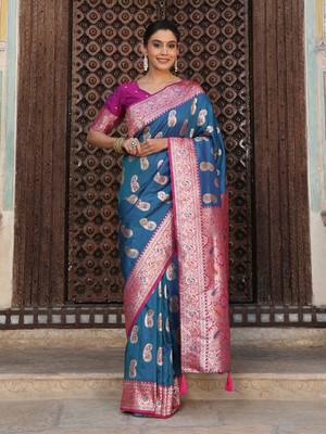 Tasrika Woven Banarasi Silk Blend Saree(Light Blue)