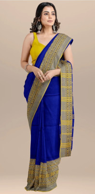 matri textile Woven Handloom Cotton Blend Saree(Blue)