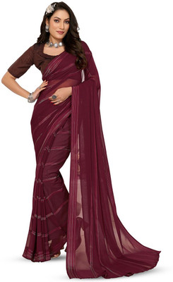 Moda Rapido Striped Daily Wear Satin Saree(Maroon)
