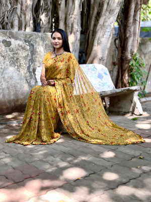 MAHADEV NX Printed Kalamkari Georgette Saree(Multicolor)
