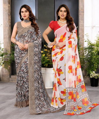 Moda Rapido Printed Bollywood Georgette Saree(Pack of 2, Multicolor)