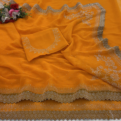 VarniRaaj Fashion Embellished Bollywood Jimmy choo Saree(Gold)