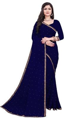 Saadhvi Digital Print Bandhani Cotton Blend Saree(Dark Blue)