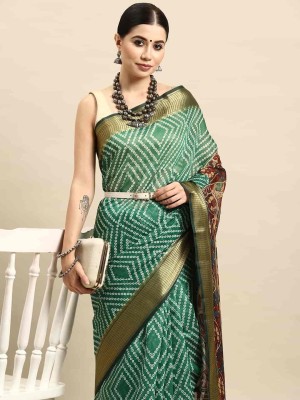 Divastri Digital Print Kalamkari Cotton Blend Saree(Green)