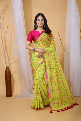 HouseOfCommon Printed Bandhani Georgette Saree(Yellow)