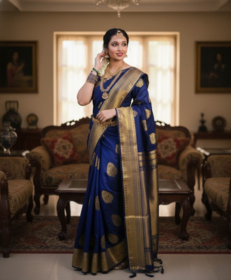 Bindi Printed Banarasi Jacquard Saree(Blue)