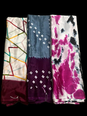 Ph collections Tie-Dye, Geometric Print, Digital Print, Printed Daily Wear Cotton Silk Saree(Pack of 3, Multicolor)