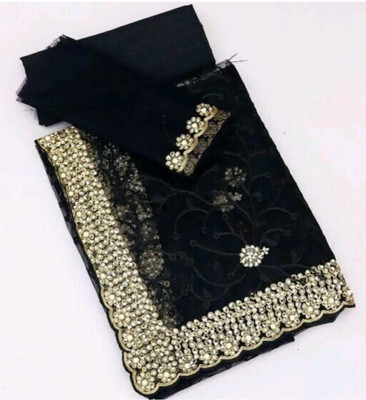 Zenomics Embroidered, Embellished Bollywood Net Saree(Black)