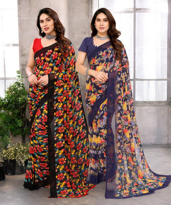 Moda Rapido Printed Bollywood Georgette Saree(Pack of 2, Multicolor)