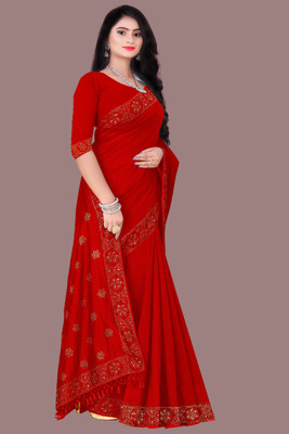 nevya creation Self Design Daily Wear Georgette, Chanderi Saree(Red)