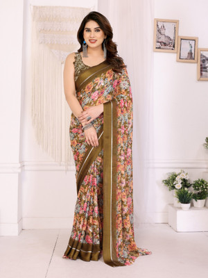 HouseOfCommon Digital Print, Floral Print Daily Wear Georgette, Satin Saree(Multicolor)