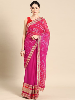 Divastri Printed Bandhani Georgette Saree(Pink)