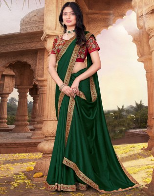 Divastri Embroidered, Embellished Bollywood Silk Blend Saree(Dark Green)