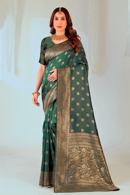 Moda Repido Woven Kanjivaram Art Silk Saree(Dark Green)
