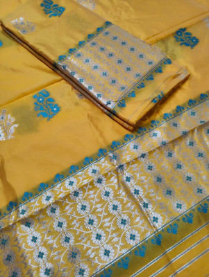 S P CREATION Woven Mekhela Chador Silk Blend Saree(Yellow)