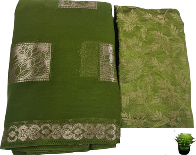 Durga Emporio Woven Bollywood Georgette Saree(Green)