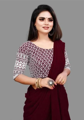 Vijayhanuman Solid/Plain Daily Wear Georgette Saree(Maroon)