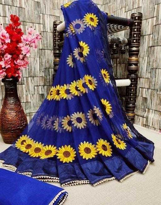 skyfiesta Embroidered Bollywood Net Saree(Blue)