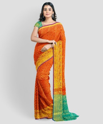 BSSaree Self Design Kanjivaram Silk Blend Saree(Orange)