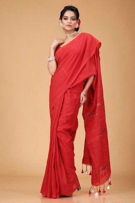 ADbutiq Printed Bollywood Handloom Cotton Blend Saree(Red)