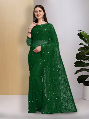 ANANYA Embellished Bollywood Net Saree(Green)