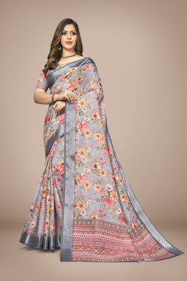 VLS Prints Digital Print Bollywood Linen Saree(Grey)
