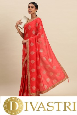 Divastri Floral Print, Embellished Bollywood Silk Blend Saree(Red)