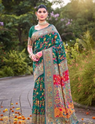 AARVISA Woven Bollywood Cotton Blend Saree(Green)