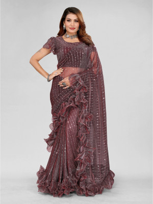 AKFABRICS Self Design Bollywood Net Saree(Maroon)