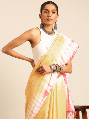 Taavi Self Design Bollywood Silk Blend Saree(Cream)