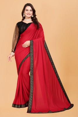 JJ FASHION Self Design Bollywood Lycra Blend Saree(Red)