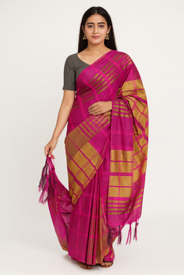 NPFASHION Checkered, Woven Arani Pattu Cotton Silk Saree(Red)