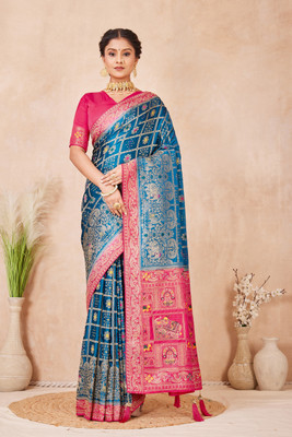 Heirlooms Woven, Self Design Banarasi Pure Silk Saree(Pink, Green)