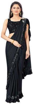 Btop Embellished Bollywood Lycra Blend Saree(Black)