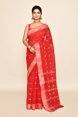 maa textile Self Design Tant Pure Cotton Saree(Red)