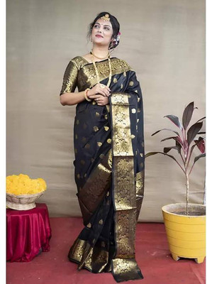 GATISHVAM TEXTILE Woven Banarasi Art Silk Saree(Black)