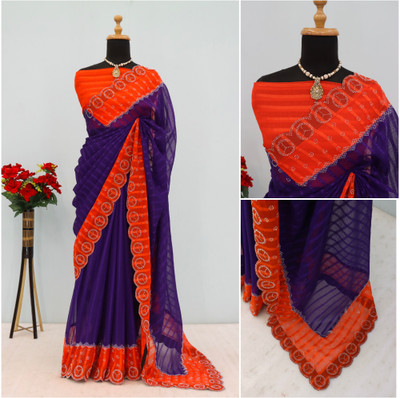 ZOYAL ENTERPRISE Printed Bollywood Georgette Saree(Orange)