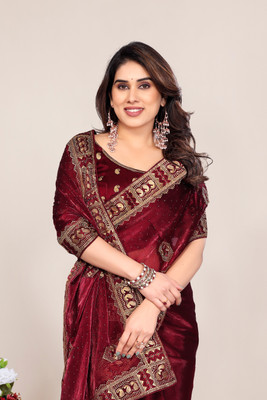 KHRITI FAB Embroidered Bollywood Jimmy choo Saree(Maroon)