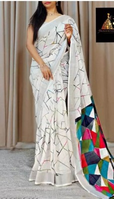 Mervadiya Self Design Bollywood Cotton Linen, Linen Saree(White)