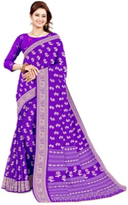 swakarika Floral Print Bollywood Silk Blend Saree(Blue)