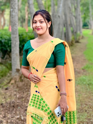 Sheden Lopez Creation Woven Mekhela Chador Cotton Silk Saree(Yellow)