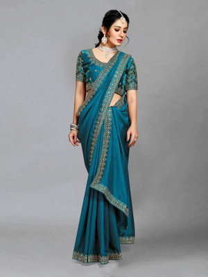 Vivan Fab Self Design, Embroidered Bollywood Silk Blend Saree(Multicolor)