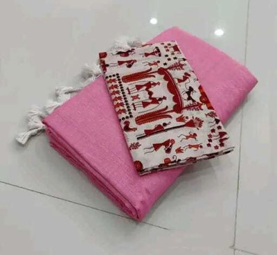 Pal Saree Senter Solid/Plain, Printed Handloom Khadi, Pure Cotton Saree(Pink)
