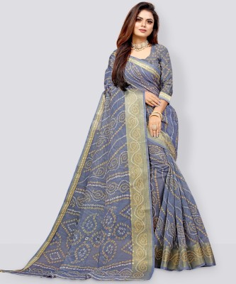 Saadhvi Printed Banarasi Cotton Blend Saree(Grey)