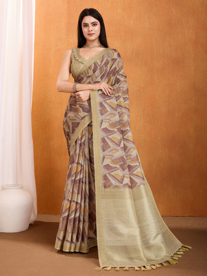 MANTROTSAV Geometric Print Bollywood Silk Blend Saree(Brown)