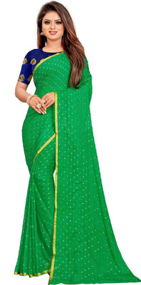 HouseOfCommon Printed Bollywood Chiffon Saree(Green)