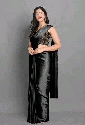 Arpita Fashion Solid/Plain Bollywood Silk Blend Saree(Black)