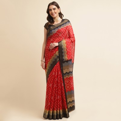 RekhaManiyar Printed Bollywood Cotton Silk Saree(Red)
